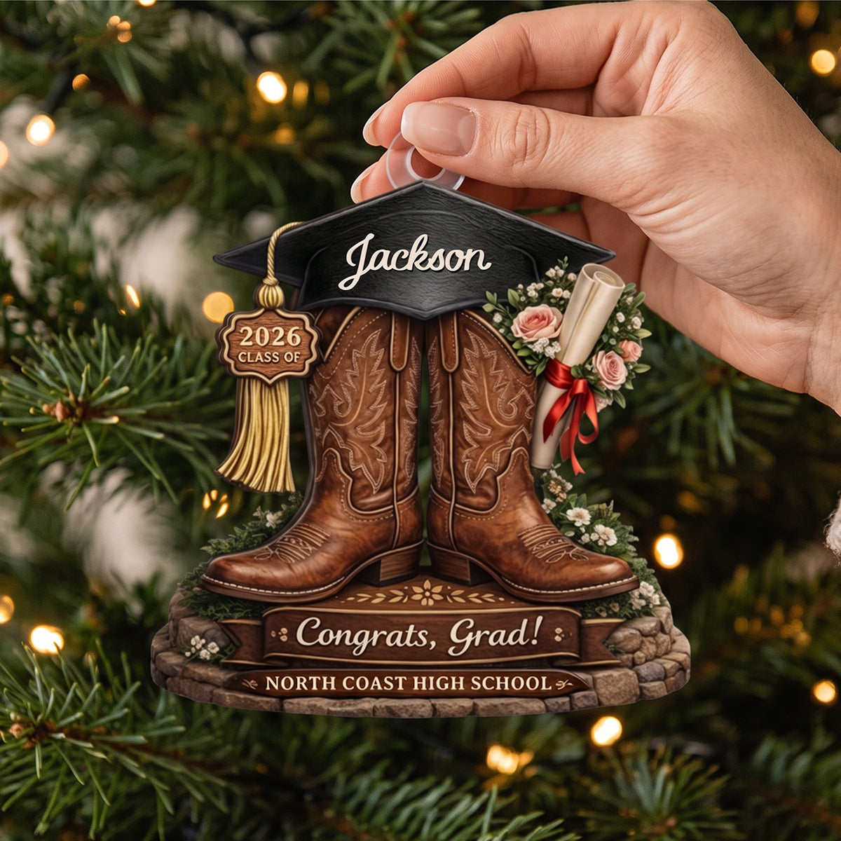 Custom Cowboy Boots Graduation Hanging Ornament – Class Of 2026 Keepsake For Seniors