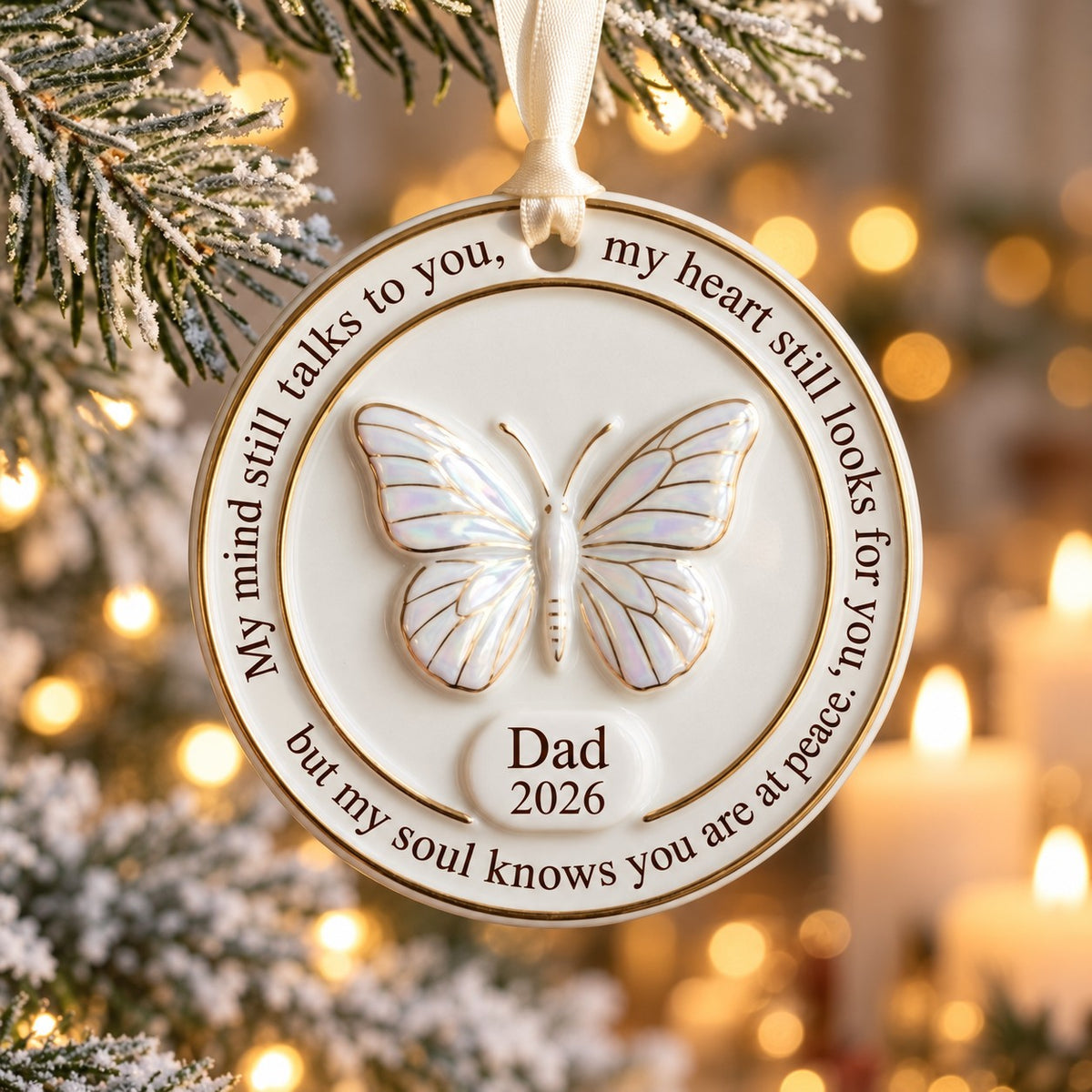 "My Soul Knows" Personalized Butterfly Memorial Ornament – Raised Ceramic Christmas Keepsake With Name & Year, In Loving Memory Gift For Loss Of Dad Or Mom