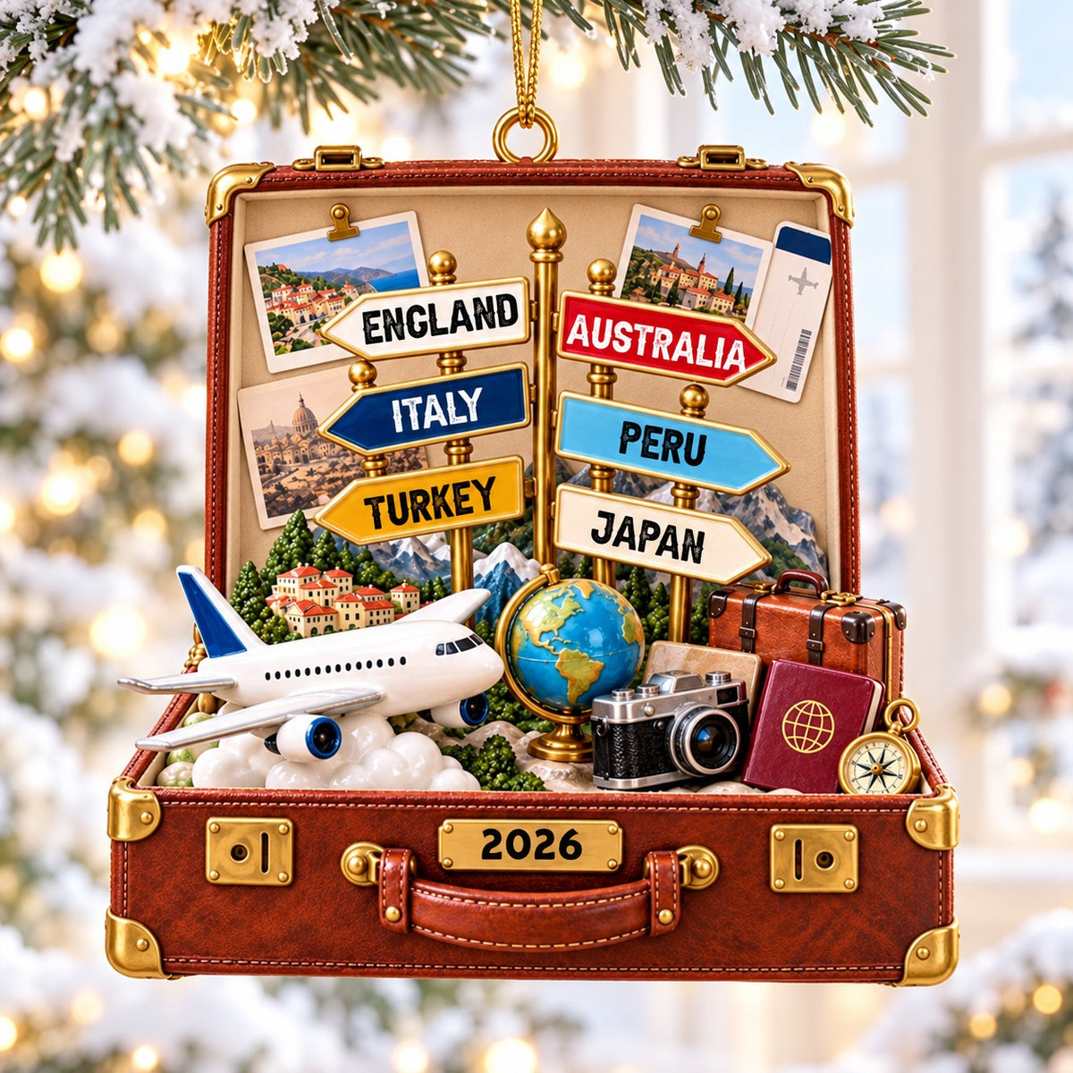 Personalized Travel Destination Sign Suitcase Ornament