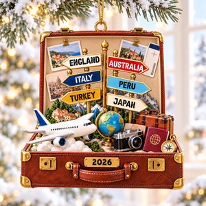 Personalized Travel Destination Sign Suitcase Ornament