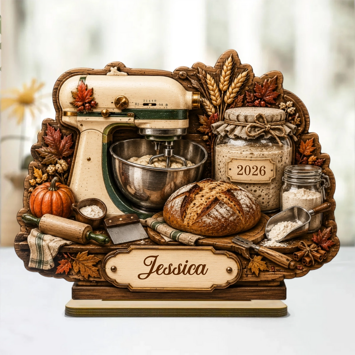 Stand Mixer Sourdough Starter Fall Season Baking Counter Wooden Plaque Gift for Bakers