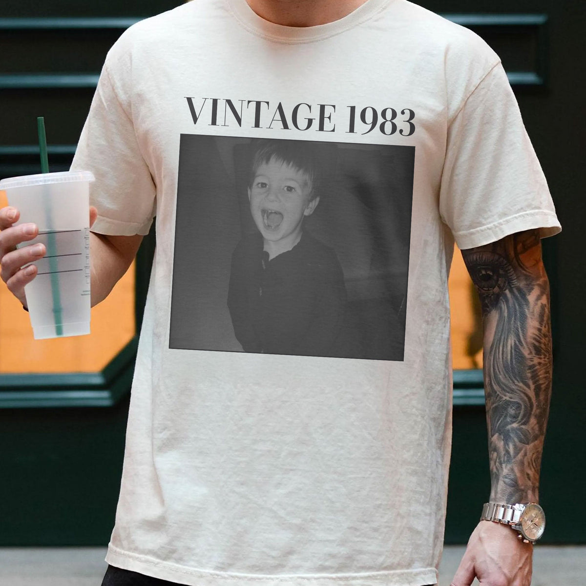 Custom Vintage Photo And Year T-shirt - Personalized Comfort Tee