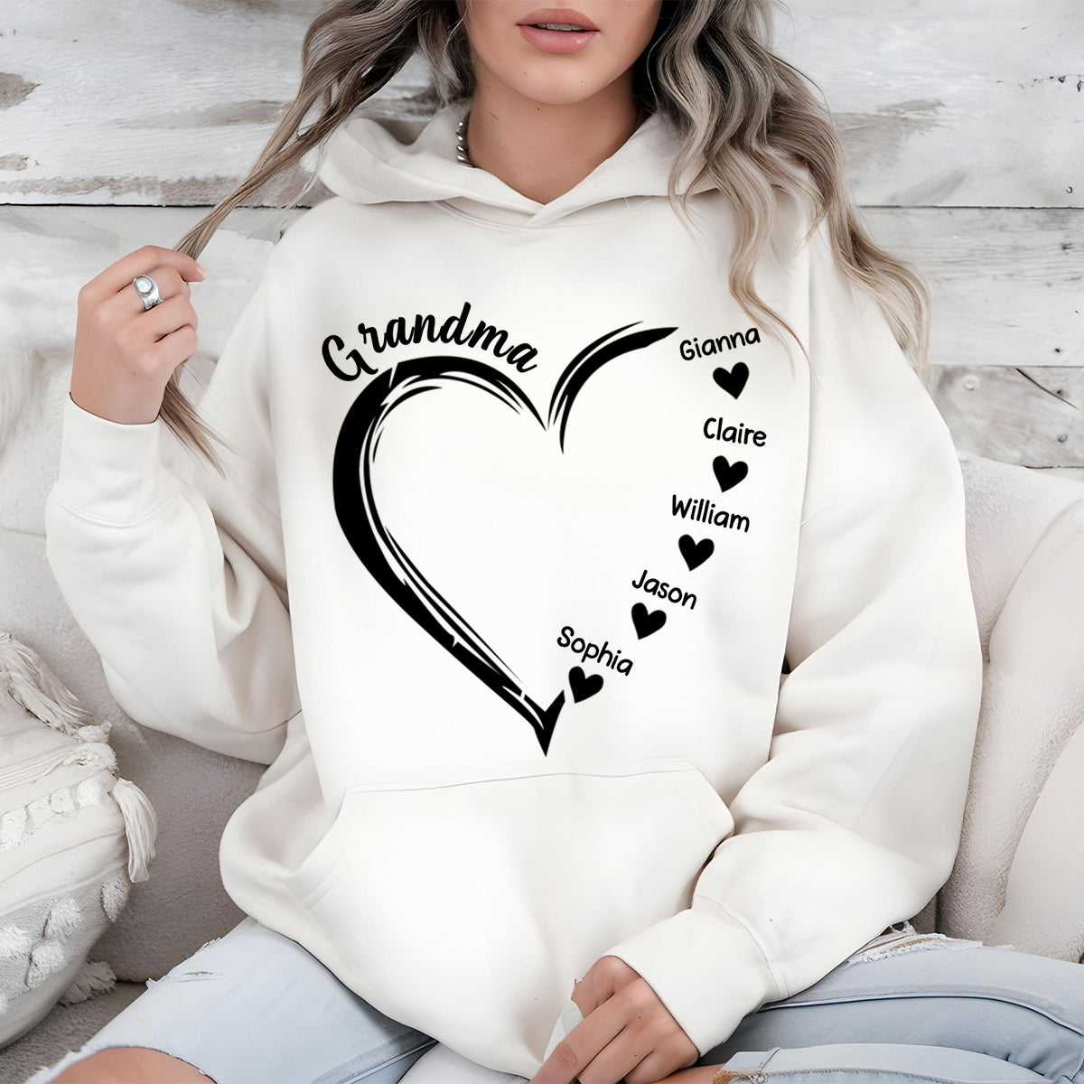 Personalized Grandma and Grandkids,Grandma Heart Pure cotton hoodie