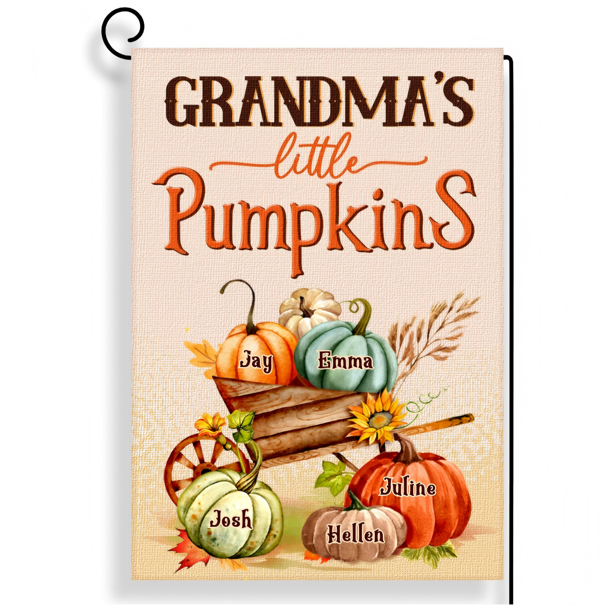 Little Pumpkins Of Grandma-Personalized Pumpkin Garden Flag! Celebrate Family Halloween Magic