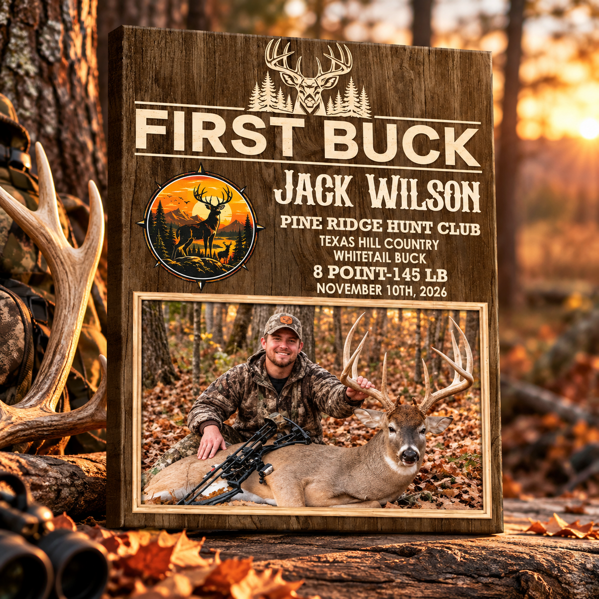 Personalized First Deer Canvas, Custom Deer Hunting Photo Wall Art, First Deer Hunt Keepsake, Deer Hunter Gift, Gift For First Time Hunters