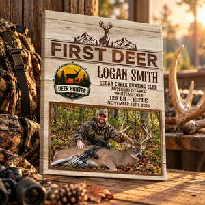 Personalized First Deer Canvas, Custom Deer Hunting Photo Wall Art, First Deer Hunt Keepsake, Deer Hunter Gift, Gift For First Time Hunters