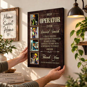 Personalized Heavy Equipment Operator Retirement Gift, Best Operator Ever Photo Canvas, Custom Construction Worker Appreciation Gift, Coworker Leaving Gift