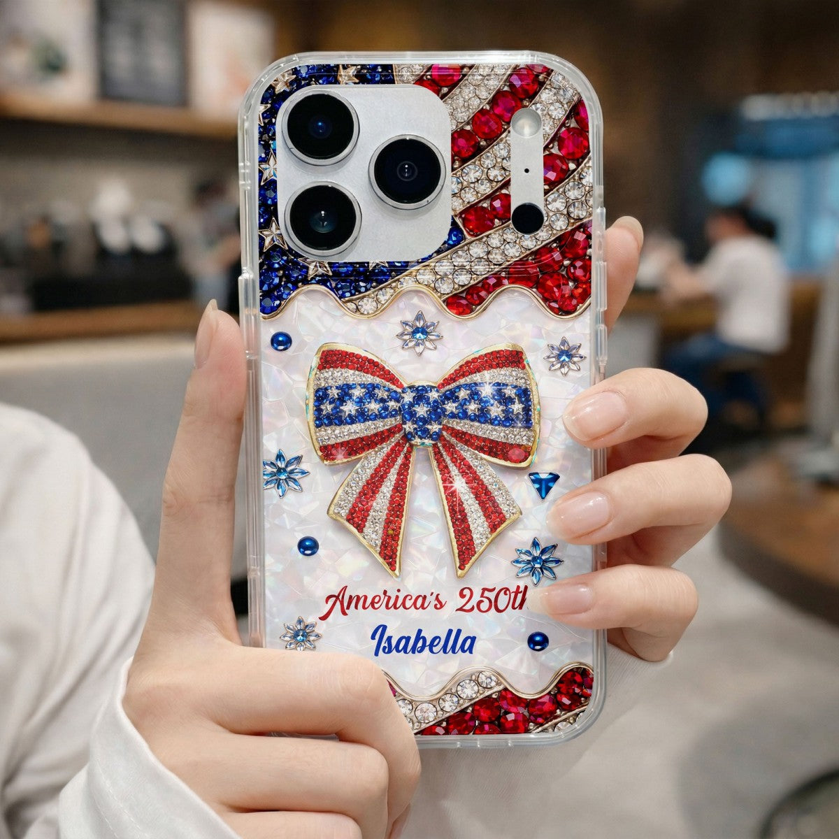4th of July America's 250th Flag & Bow Personalized Phone Case