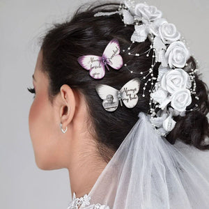 Personalized Silk Butterfly Memorial Brooch Pin with Words Photo and Crystal