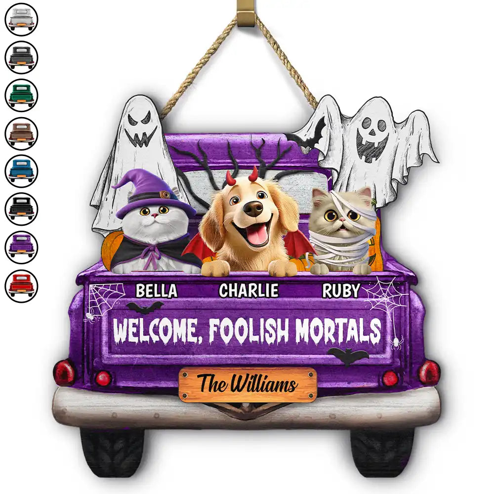 Welcome Foolish Mortals - Personalized Custom Haunted Mansion Shaped Wood Sign