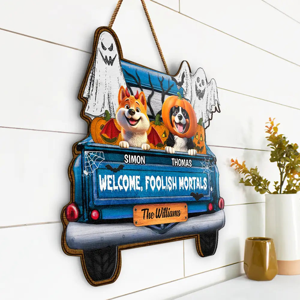 Welcome Foolish Mortals - Personalized Custom Haunted Mansion Shaped Wood Sign