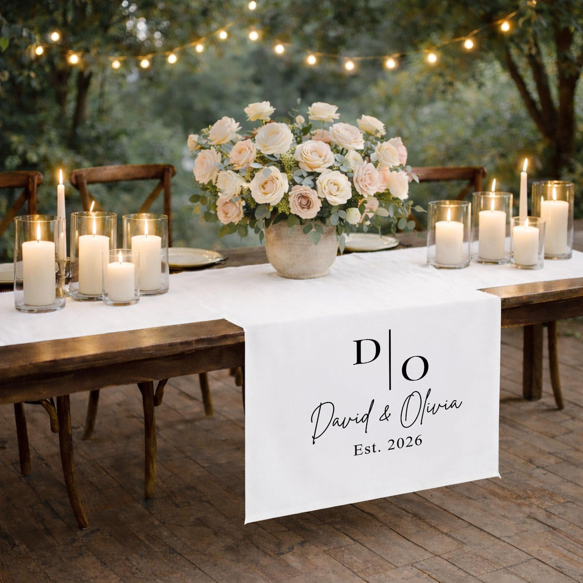 Personalized Wedding Table Runner with Monogram, Sweetheart Table Decor