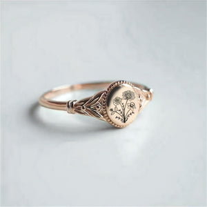 Personalized Ellipsoid Birth FlowerRing, Custom Mother Floral Ring for Women