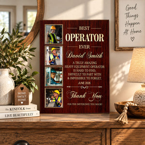 Personalized Heavy Equipment Operator Retirement Gift, Best Operator Ever Photo Canvas, Custom Construction Worker Appreciation Gift, Coworker Leaving Gift