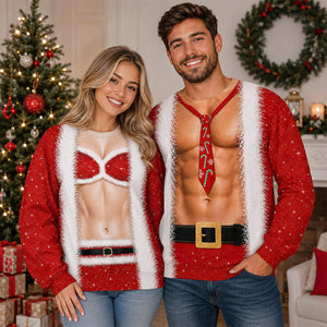 Funny Santa Body Illusion Christmas Sweatshirt –  Personalized Novelty Christmas Party Sweater
