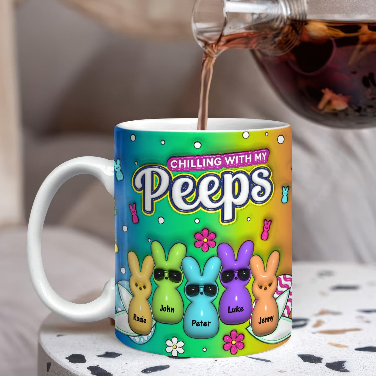 Custom Name Chilling With My Bunny Easter Accent Mug - Personalized Mug For Easter