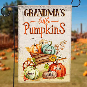 Little Pumpkins Of Grandma-Personalized Pumpkin Garden Flag! Celebrate Family Halloween Magic