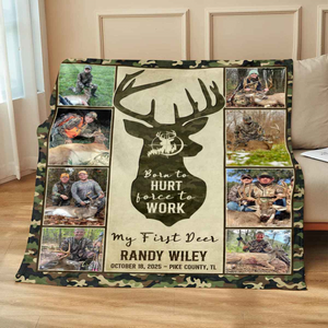 Hunting Deer Photo Collage Blanket, First Deer Gift, Hunting Blanket Gifts For Dad, Anniversary Gifts For Him