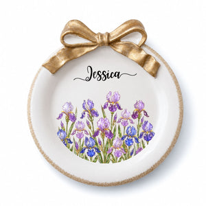 Birth Flower Bow Jewelry Dish Personalized Ceramic Dish