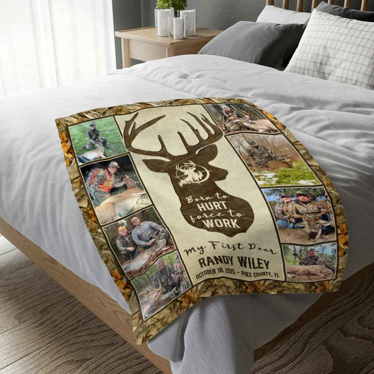Hunting Deer Photo Collage Blanket, First Deer Gift, Hunting Blanket Gifts For Dad, Anniversary Gifts For Him