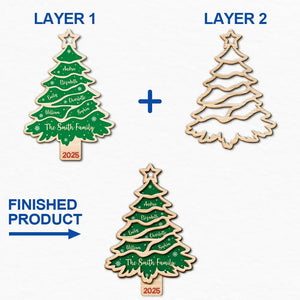 Christmas Tree Family Bestie Custom Names- Personalized 2-Layered Wooden Ornament