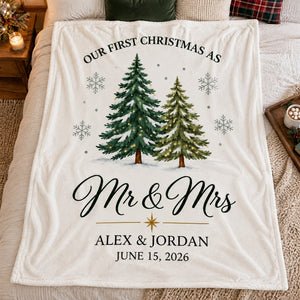 Newlywed First Christmas Personalized Blanket Cozy Fireplace First Christmas Couple Keepsake