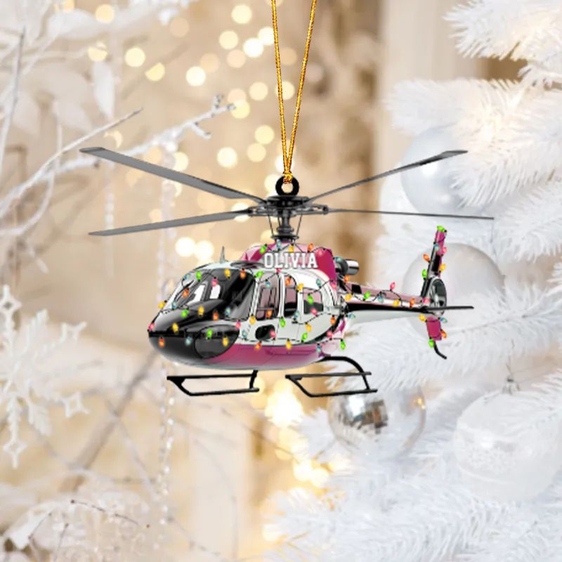 Personalized Helicopter Christmas Ornament Custom Pilot Ornament, Airplane Holiday Decor Cabin Crew Gift