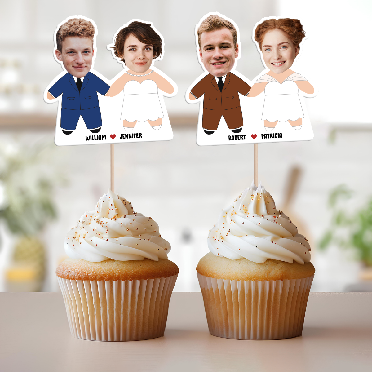 Wedding Couple - Custom Photo Face Personalized Cupcake Topper