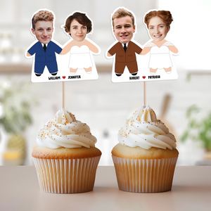 Wedding Couple - Custom Photo Face Personalized Cupcake Topper