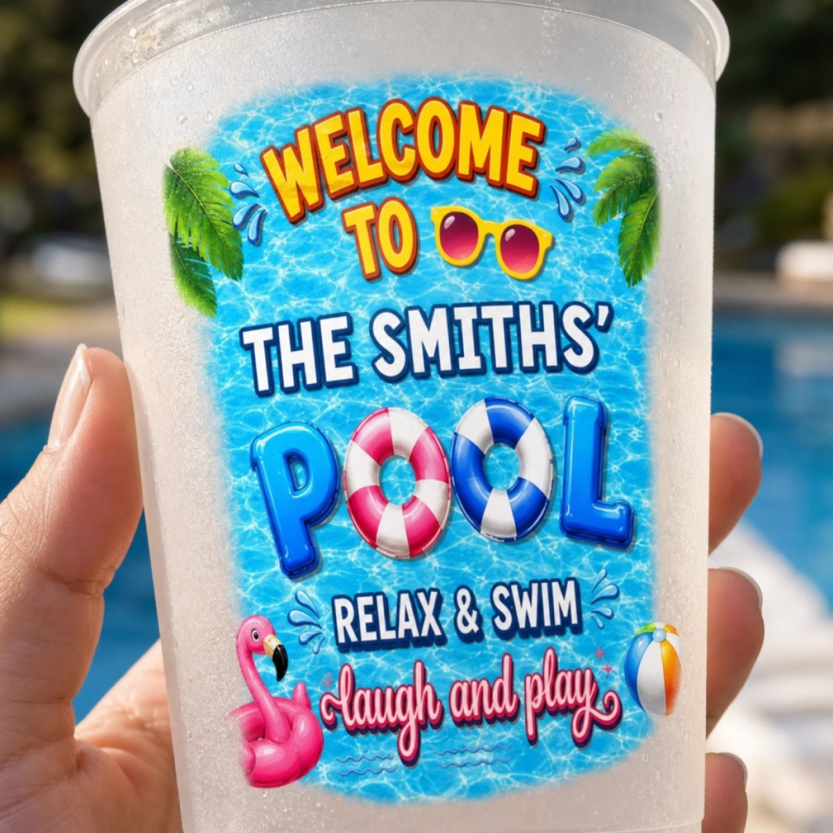 WELCOME TO POOL Summer Vacation And Poolside Gifts- Personalized Frosted Cups for Pool Party