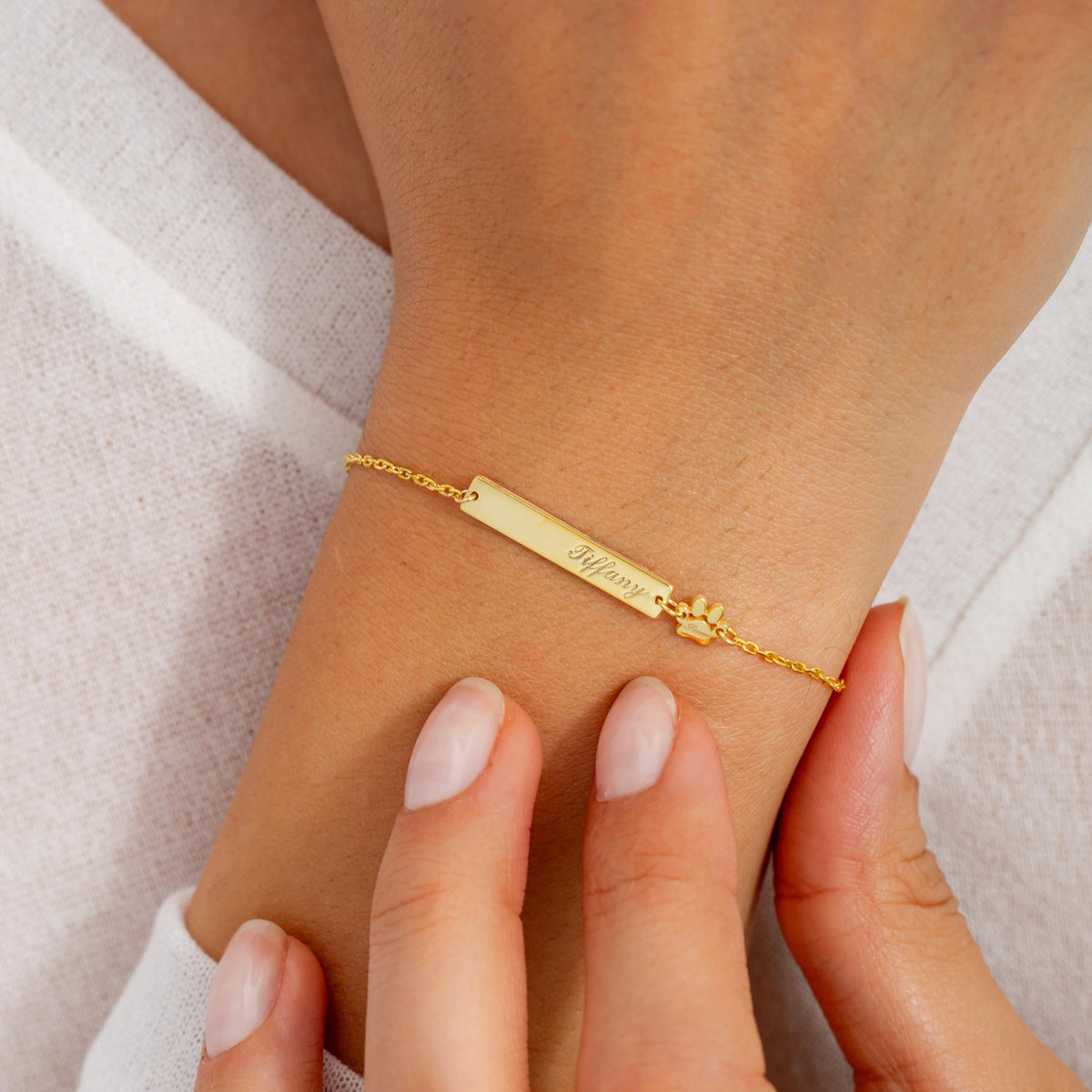 Engraved Name Paw Print Bracelet, Personalized Pet Memorial Bracelet