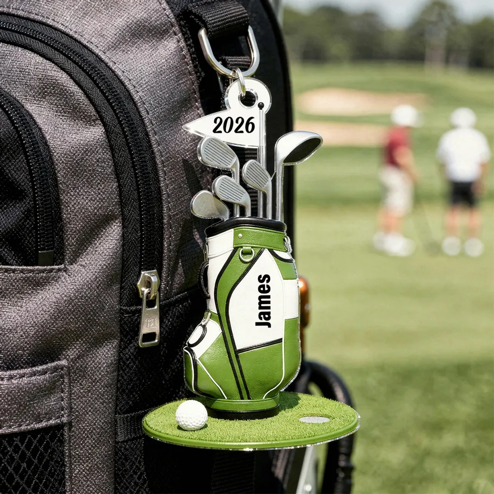 Colorful Golf Bag - Personalized Acrylic Golf Bag Keychain - Gift for Golf Lovers