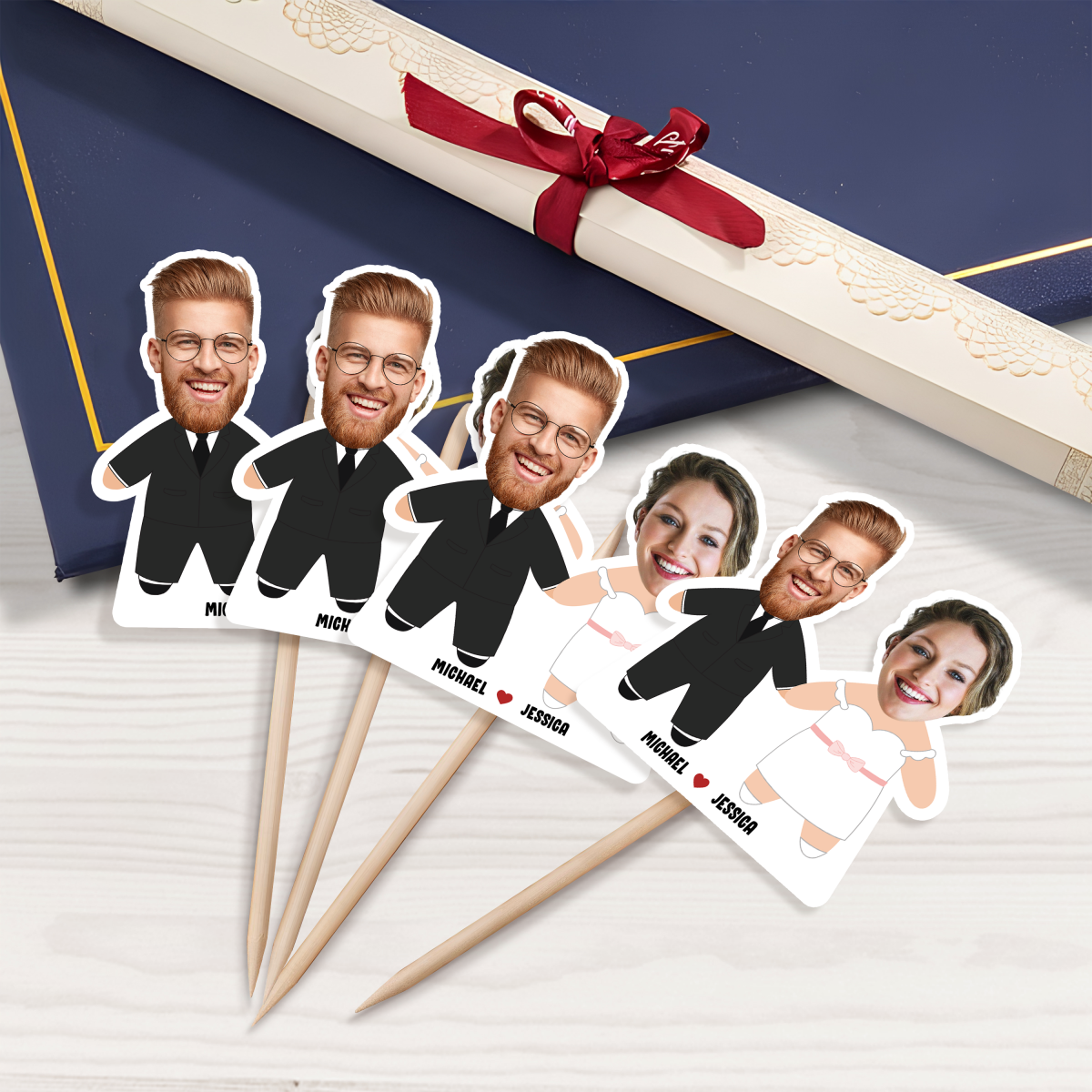 Wedding Couple - Custom Photo Face Personalized Cupcake Topper
