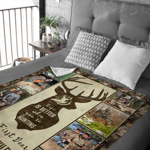 Hunting Deer Photo Collage Blanket, First Deer Gift, Hunting Blanket Gifts For Dad, Anniversary Gifts For Him