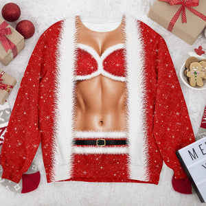 Funny Santa Body Illusion Christmas Sweatshirt –  Personalized Novelty Christmas Party Sweater