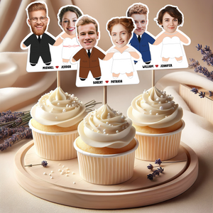 Wedding Couple - Custom Photo Face Personalized Cupcake Topper
