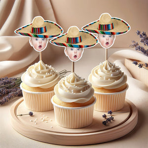 Mexican Fiesta Sombrero Maracas – Custom Photo Personalized Cupcake Topper