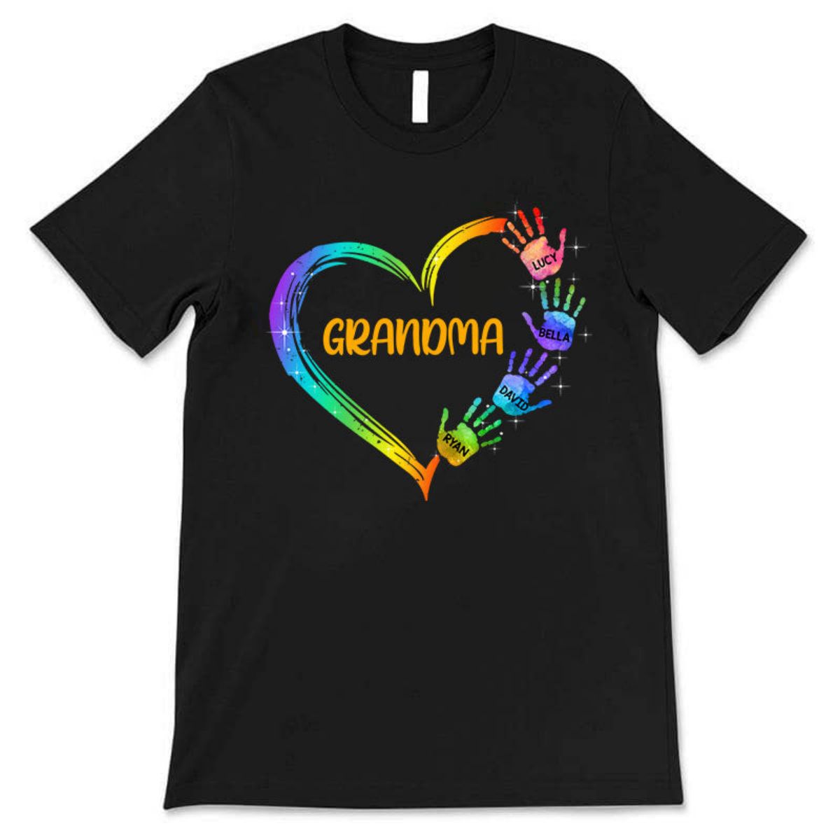 Grandma Mom Heart Hand Print Personalized Pure cotton T-Shirt