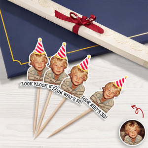 Funny Birthday Party Decor – Custom Retro Childhood Photo Personalized Cupcake Topper