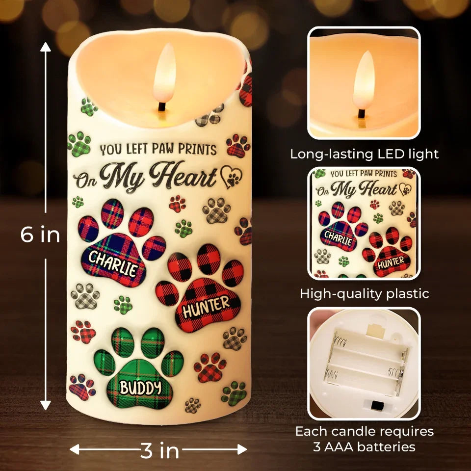 You Left Paw Prints On My Heart Memorial Personalized LED Candle