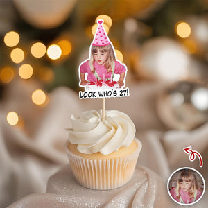 Funny Birthday Party Decor – Custom Retro Childhood Photo Personalized Cupcake Topper