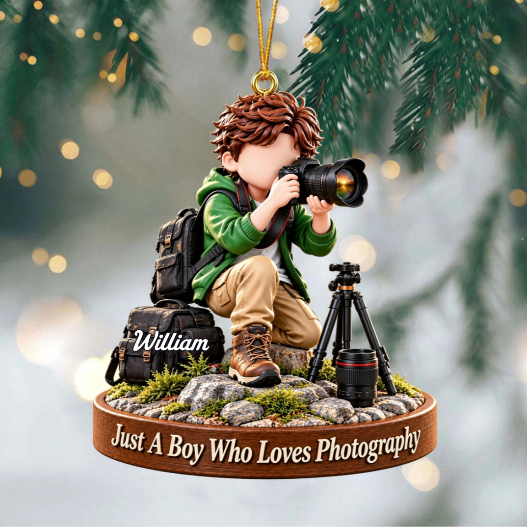 Photographer Gift - Just A Boy Who Loves Photography Personalized Christmas Ornament