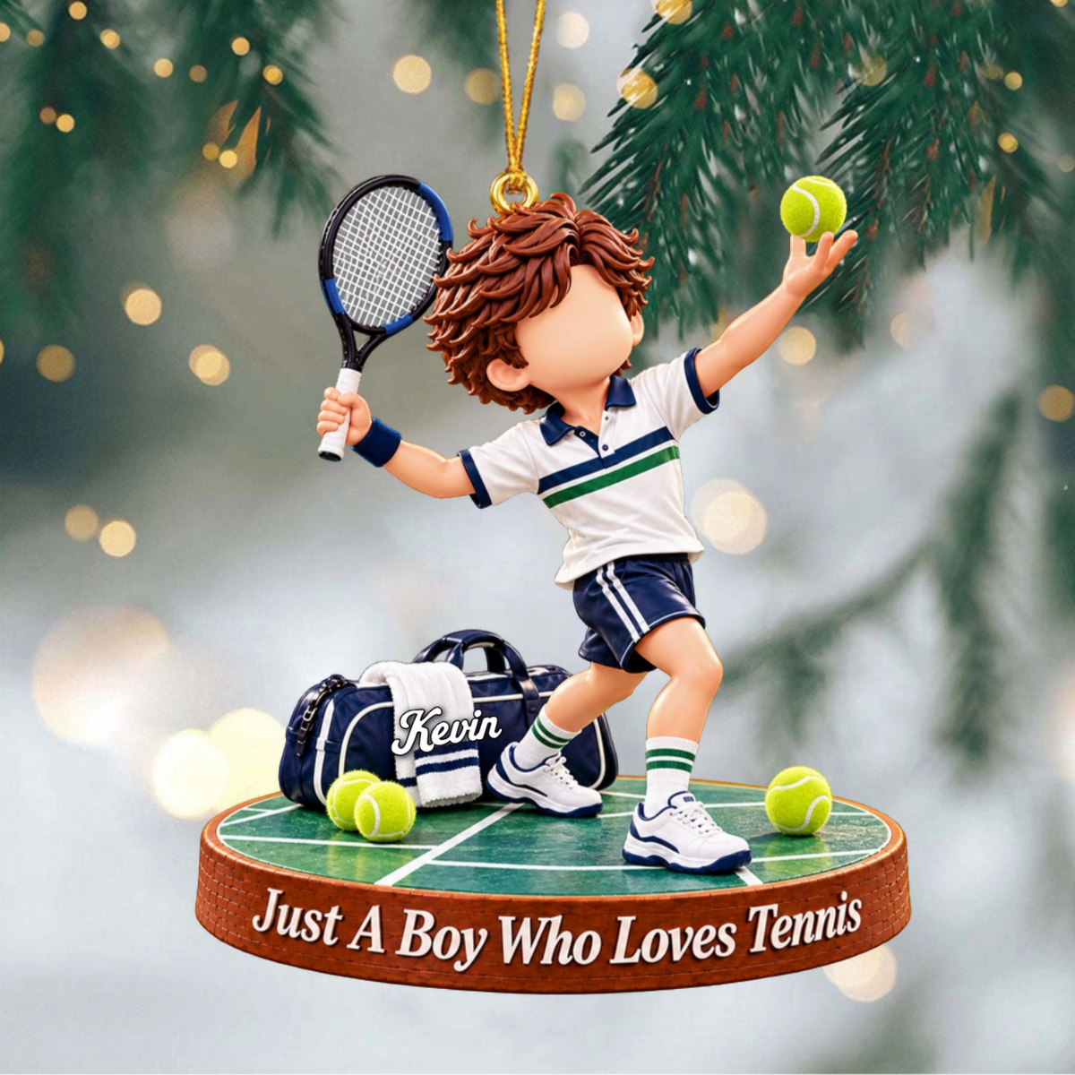 Tennis Gift - Just A Boy Who Loves Tennis Personalized Christmas Ornament