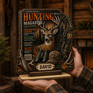 Custom Hunting Magazine Cover Plaque, Personalized Hunting Gifts for Men, Deer Hunting Gifts for Him, Hunting Dad Gift