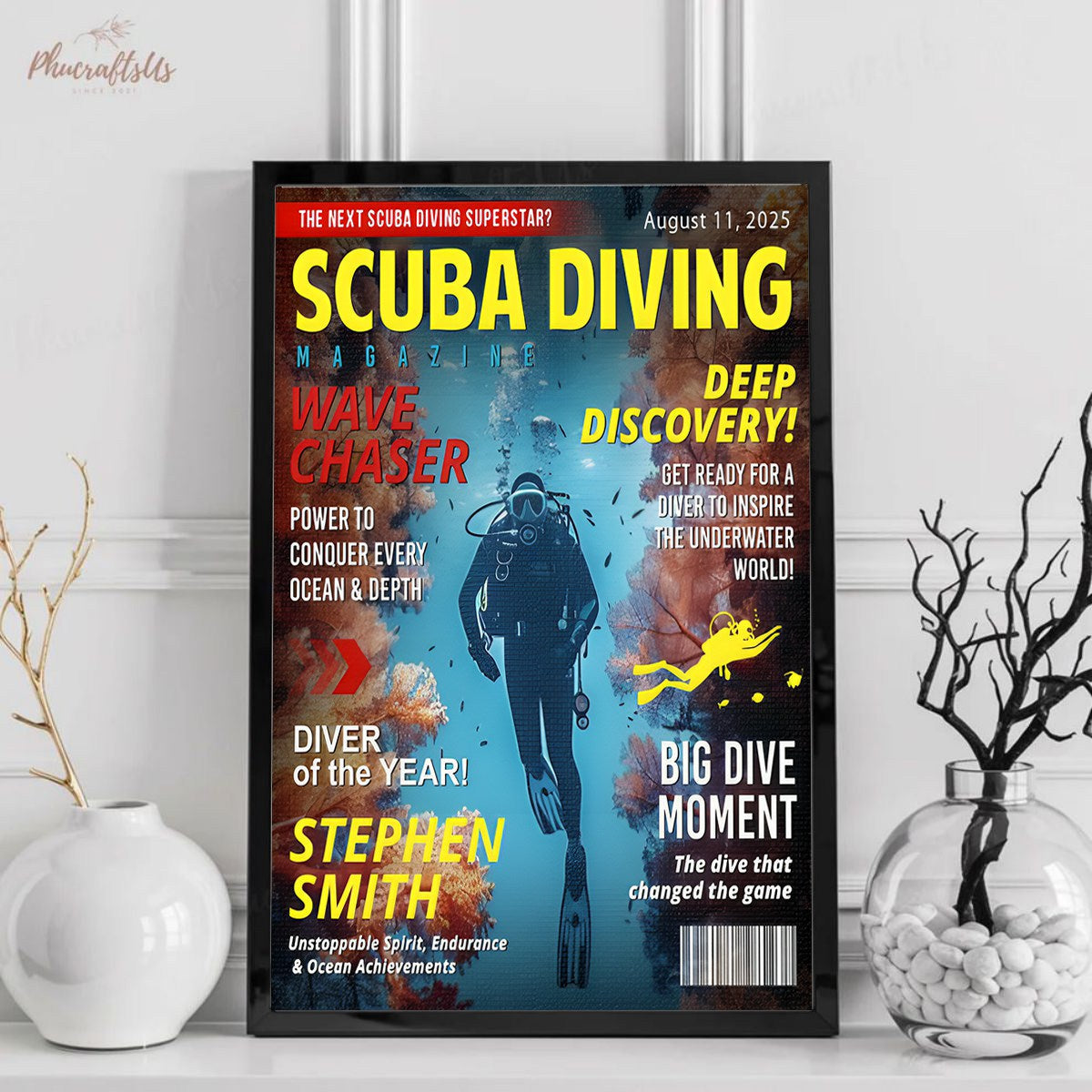 Personalized Scuba Diving Magazine Cover, Custom Scuba Diving Dad Gift, Scuba Diving Lover Gift