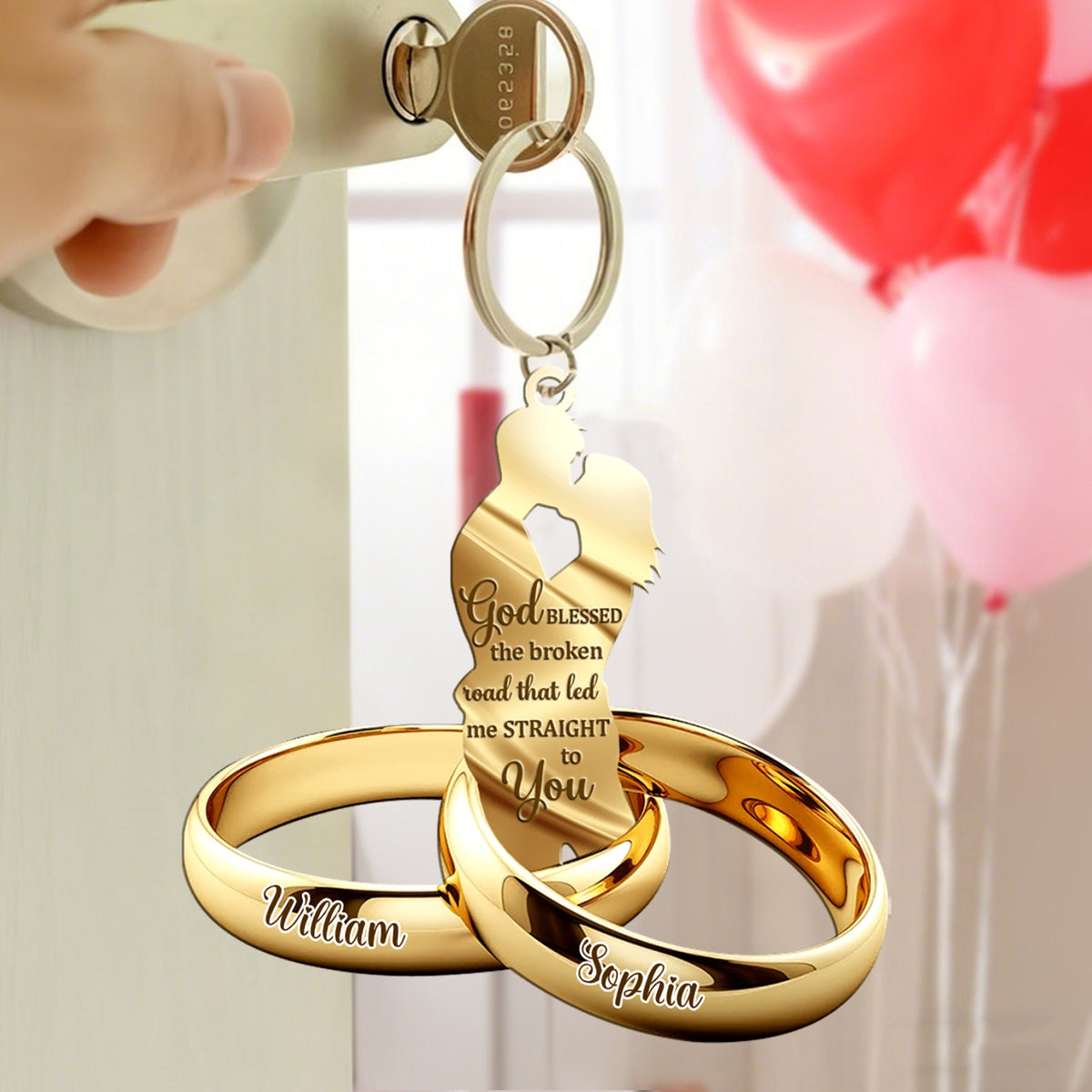 Couple Gift Couple Rings with Wings Personalized Keychain