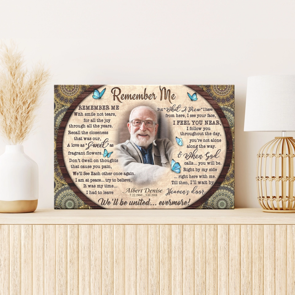 Personalized Canvas Prints, Custom Photo, Loss Of Mom, Loss Of Dad, Mandala Pattern Remember Me Canvas