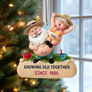 Growing Old Together,Personalized Beachwear And Straw Hats Ornament Christmas Gift For Couples and Grandparents