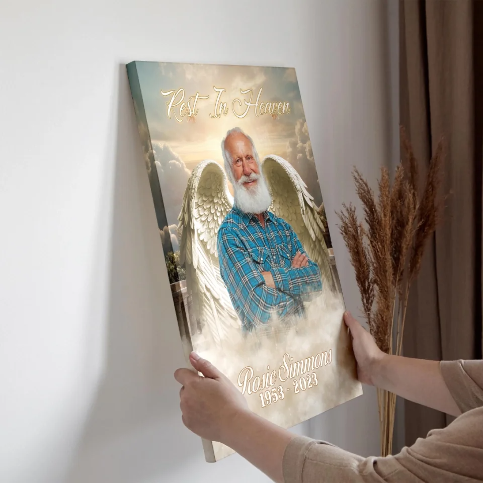 Personalized Canvas Print With Angel Wings – Memorial Photo Gift For Lost Loved One