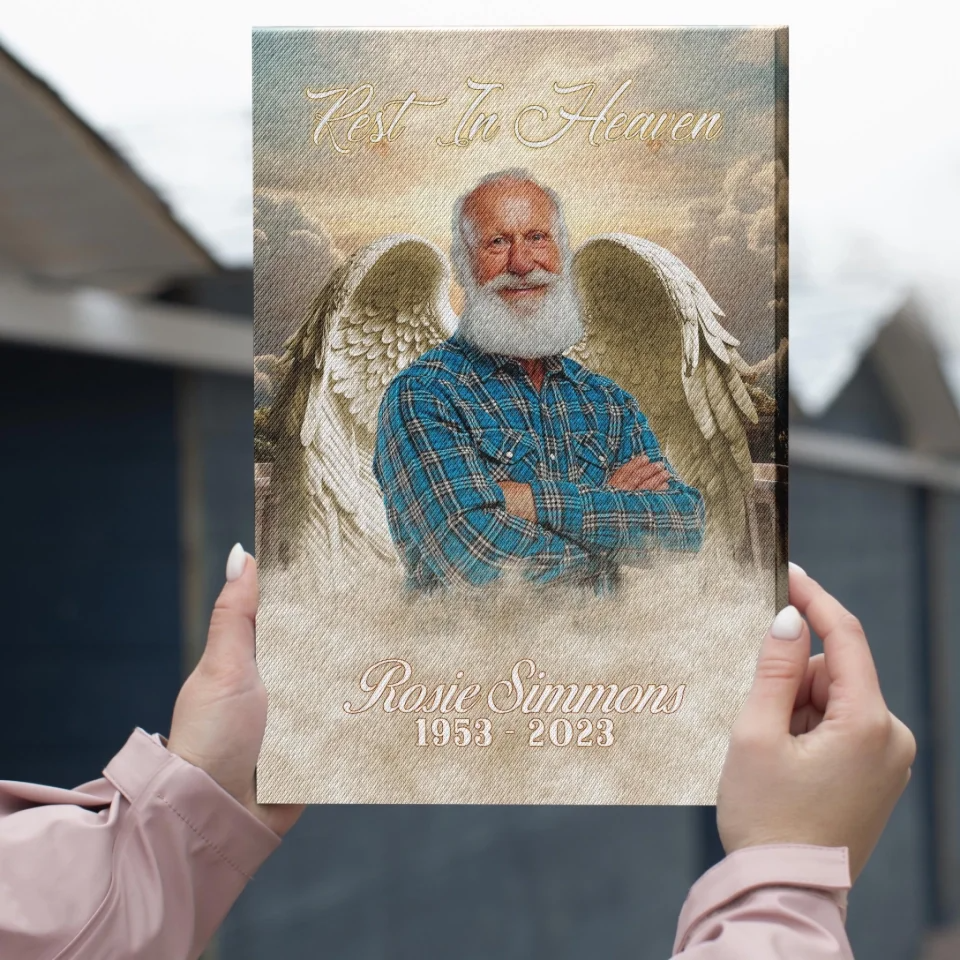 Personalized Canvas Print With Angel Wings – Memorial Photo Gift For Lost Loved One